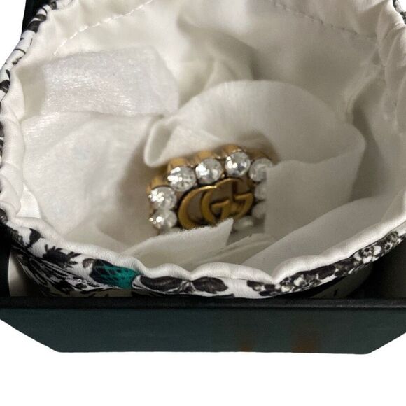 Gucci Double G Crystal Stone Aged Gold Metal Band 12 Stones Ring Size M/7 - Picture 12 of 14
